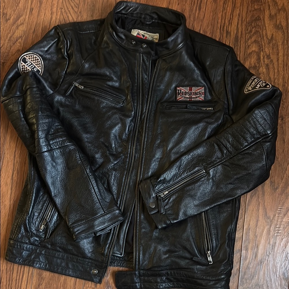 ROS Redskins Black Leather Motorcycle Jacket